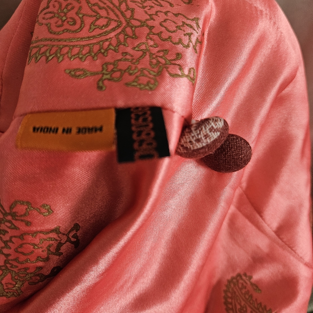 Anthropologie Moksha pink embroidered tapestry long wool jacket coat XLarge - Picture 9 of 9